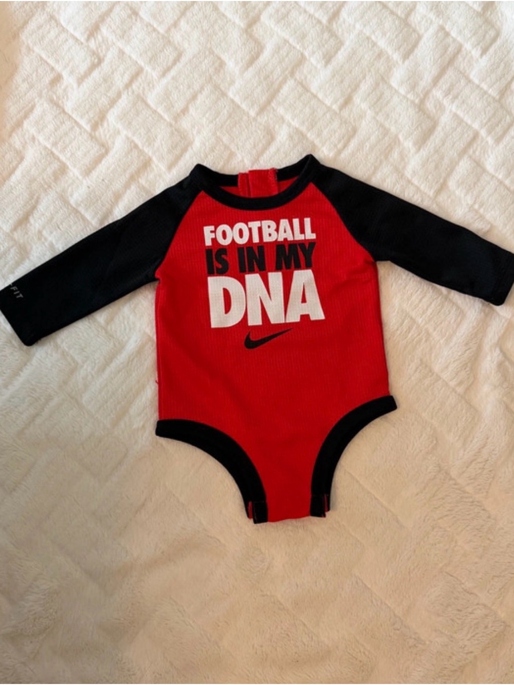 Nike Red and Black 'Football Is In My DNA' Long-Sleeve Bodysuit